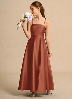 Azazie Pebbles Junior Formal Flower Girl Klänningar Klä A-Line i Matt satäng Plisserad image5