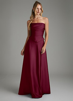 Azazie Amina Robes de demoiselle d'honneur Robe Trapèze en Satin extensible Corset Mûre image5