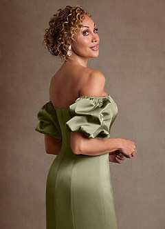 Azazie Redding Mother of the Bride Dresses Pistachio Sheath Ruched Stretch Satin Dress image7