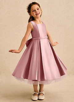 Azazie Josie Flower Girl Dresses Dusty Rose A-Line Pleated Matte Satin Dress image1