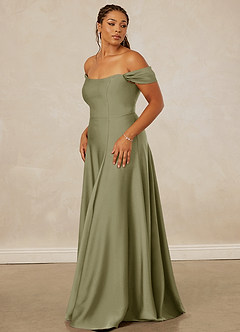 Christian Siriano Bridal for Azazie 1002 Bridesmaid Dresses Pistachio A-Line Off the Shoulder Stretch Satin Convertible Dress image12