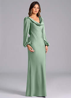 Azazie Rylina Bridesmaid Dresses Agave Mermaid Long Sleeve Stretch Satin Dress image3