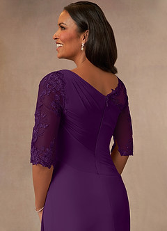 Azazie Dionysus Final Sale Grape A-Line Boatneck Lace Chiffon Dress image5