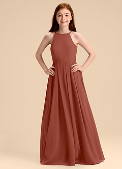 Azazie Arianthe Junior Abito A-Line in Chiffon Plissettato Auburn image7