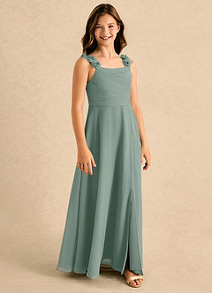 Azazie Masie Girls Formal Flower Girl Dresses Silver Sage A-Line Pleated Chiffon Dress image1