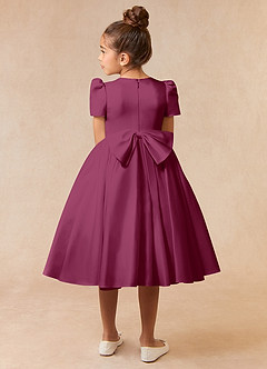 Azazie Anirra Flower Girl Dresses Mulberry Ball-Gown Pleated Matte Satin Dress image4