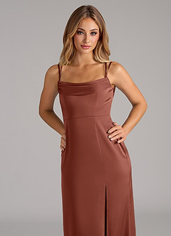 Azazie Callan Bridesmaid Dresses Auburn A-Line Pleated Stretch Satin Convertible Dress image7
