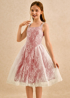 Azazie Cubbie Girls Formal vestidos de niña de las flores Vestido de Rosa Antigua de Encaje de Corte en A image3