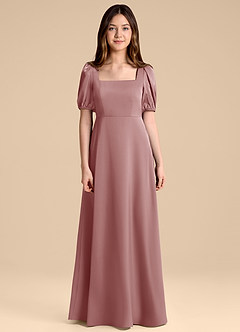 Azazie Briar Junior Vestido de Rosa Polvorienta de Satén Elástico de Corte en A con Lazo image7