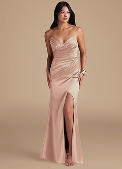 Azazie Yola Bridesmaid Dresses English Rose Sheath Pleated Metallic Satin Dress image6