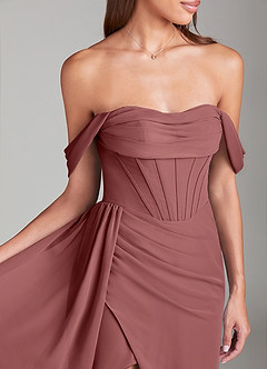 Azazie Amyra Bridesmaid Dresses Amethyst Sheath Off the Shoulder Chiffon Convertible Dress image5