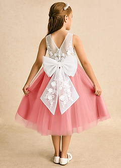Azazie Lina Flower Girl Dresses Ivory Coral Ball-Gown Lace Dress image1