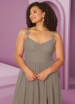 Barbie ♥ Azazie Brautjungfernkleider A-Linie Plissee Chiffon Kleid Taupe image13