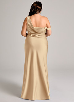 Azazie Madelyn Jurken voor bruidsmeisjes Converteerbaar Jurk van Stretch Satijn met Zeemeermin One-Shoulder Champagne image16