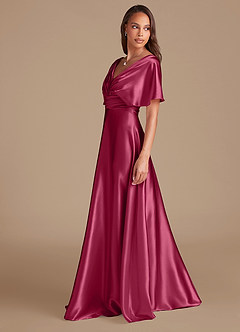 Azazie Pamela Bridesmaid Dresses Burgundy A-Line Pleated Metallic Satin Dress image5
