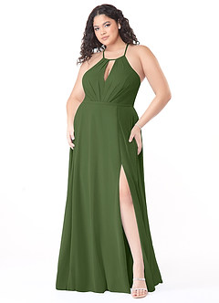 Azazie Evalleen Brautjungfernkleider A-Linie Plissee Chiffon Kleid Olivgrün image9