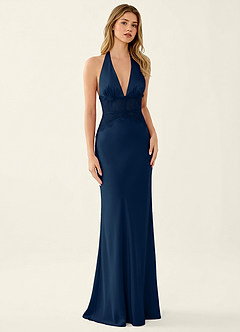 Prudentiana Marine Satin-Spitze Sommerkleid image2