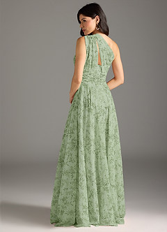 Azazie Charlize Jurken voor bruidsmeisjes Jurk van Chiffon met A-Lijn One-Shoulder Groene Varen Bloemen image2