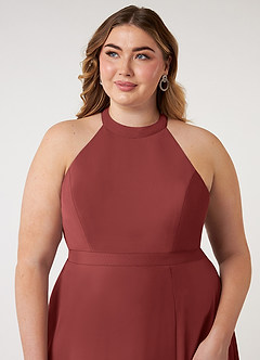 Azazie Clarice Bridesmaid Dresses Terracotta A-Line Halter Chiffon Dress image13