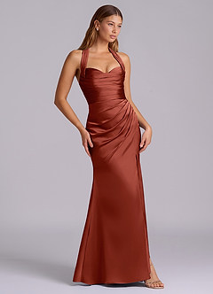 Azazie Destiny Robes de demoiselle d'honneur Robe Sirène en Satin extensible Encolure en Forme de Cœur Terracotta image3