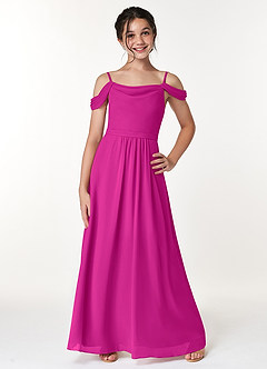 Azazie Alivia Junior Fuchsia A-Line Off the Shoulder Chiffon Dress image1