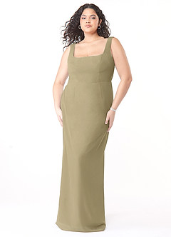 Azazie Flori Bridesmaid Dresses Moss Green Sheath Square Neckline Chiffon Dress image9