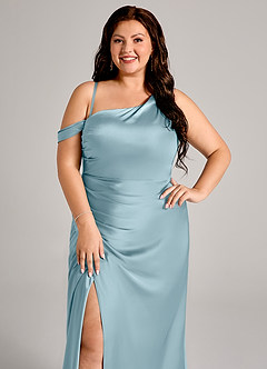 Azazie Madelyn Bridesmaid Dresses Moody Blue Mermaid One Shoulder Stretch Satin Convertible Dress image11