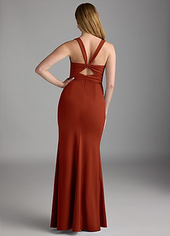 Azazie Mero Venta Final Vestido de Dark Navy de Crepé elástico de Corte Recto con Plisado image2