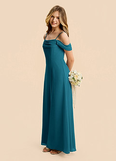 Azazie Lilly Junior Ink Blue A-Line Pleated Chiffon Dress image3