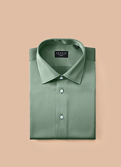 front Julian Matcha Stretch Satin Dress Shirt