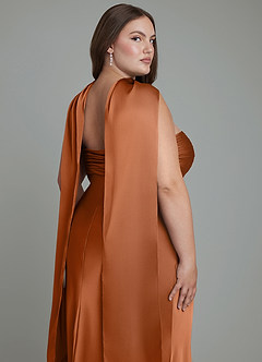Azazie Saylor Vestidos de damas de honor Vestido Cobre de Satén Elástico de Corte Sirena con Palabra de honor image19