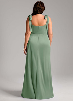Azazie Frostine Bridesmaid Dresses Matcha A-Line Bow Stretch Satin Dress image11