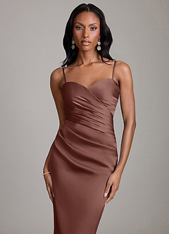 Azazie Sonora Brudtärnklänningar Klä av Tubklänning i Stretch Satin Axelbandslös Espresso image3