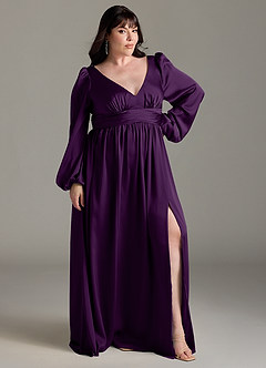 Azazie Norah Bridesmaid Dresses Grape A-Line Stretch Satin Dress image9