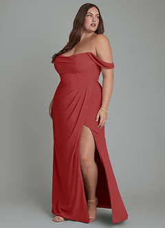 Azazie Johana Bridesmaid Dresses Rust Mermaid Off the Shoulder Chiffon Convertible Dress image12