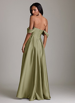 Azazie Loisa Suknie dla druhen Linia A Zza ramienia Satyna elastyczna Do ziemi Sukienka image2