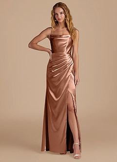 Azazie Marzia Bridesmaid Dresses Bronzer Mermaid Pleated Metallic Satin Dress image1