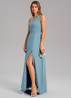 Azazie Phaedra Brautjungfernkleider A-Linie One-Shoulder Chiffon Kleid Stimmungsvolles Blau image5