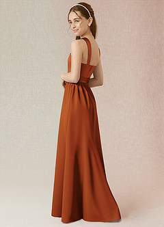 Azazie Jiya Junior Vestido Canela de Cetim elástico de Linha A com Plissado image3