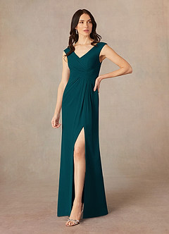 Azazie Sally Mother of the Bride Dresses Pine A-Line V-Neck Pleated Chiffon Dress image2