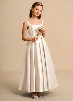 Azazie Mochi Girls Formal Flower Girl Dresses White Alabaster Ball-Gown Pleated Matte Satin Dress image4