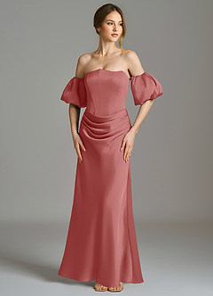 Azazie Kacey Jurken voor bruidsmeisjes Jurk van Stretch Satijn met Zeemeermin Off the Shoulder Antieke Roos image4