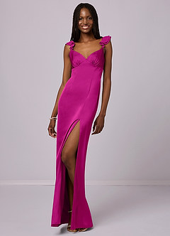 Barbie ♥ Azazie Bridesmaid Dresses Fuchsia Sheath Stretch Satin Dress image5