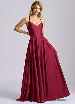 Azazie Truce Bridesmaid Dresses Burgundy A-Line Stretch Satin Dress image6