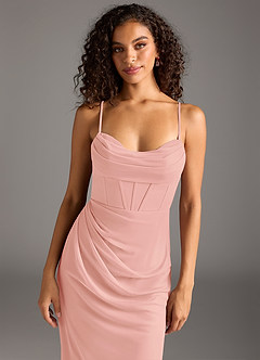 Azazie Mai Final Sale Agave Sheath Pleated Mesh Dress image7