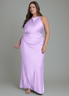 Azazie Evadne Bridesmaid Dresses Lilac Sheath Pleated Stretch Satin Dress image12