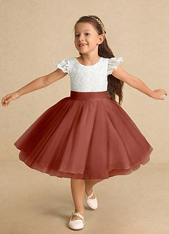 Azazie Vetty Flower Girl Dresses Ivory Auburn A-Line Lace Tulle Dress image5