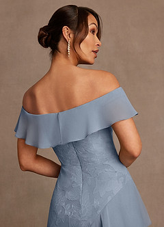 Azazie Marina Mother of the Bride Dresses Dusty Blue A-Line Off the Shoulder Floral Burnout Dress image6