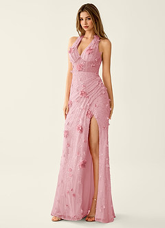 Blairsofire Pink 3D Flower Beading Sequin Embroidery Mesh Prom Dress image3