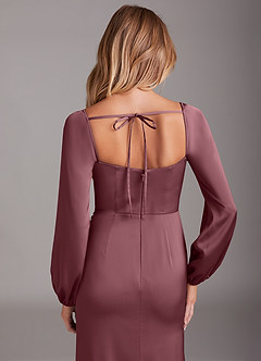 Azazie Charissa Bridesmaid Dresses Desert Rose Sheath Long Sleeve Stretch Satin Dress image2